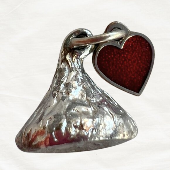Hershey’s Kiss | Silver Tone Charm with Red Heart | Cute Valentine Jewelry - Picture 1 of 4
